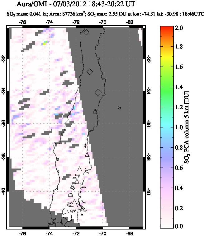 A sulfur dioxide image over Central Chile on Jul 03, 2012.