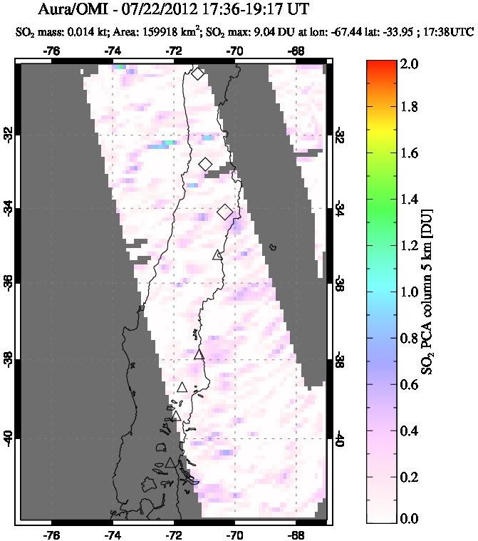A sulfur dioxide image over Central Chile on Jul 22, 2012.