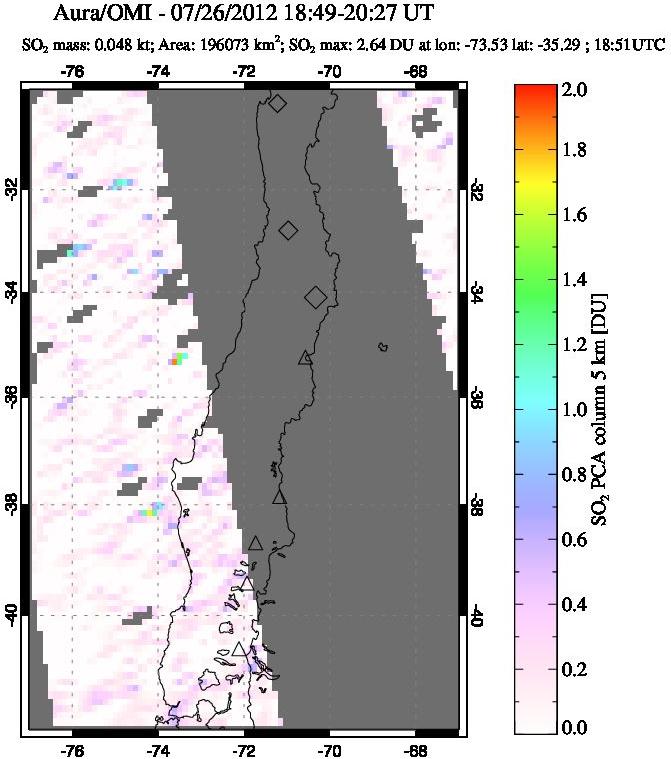 A sulfur dioxide image over Central Chile on Jul 26, 2012.