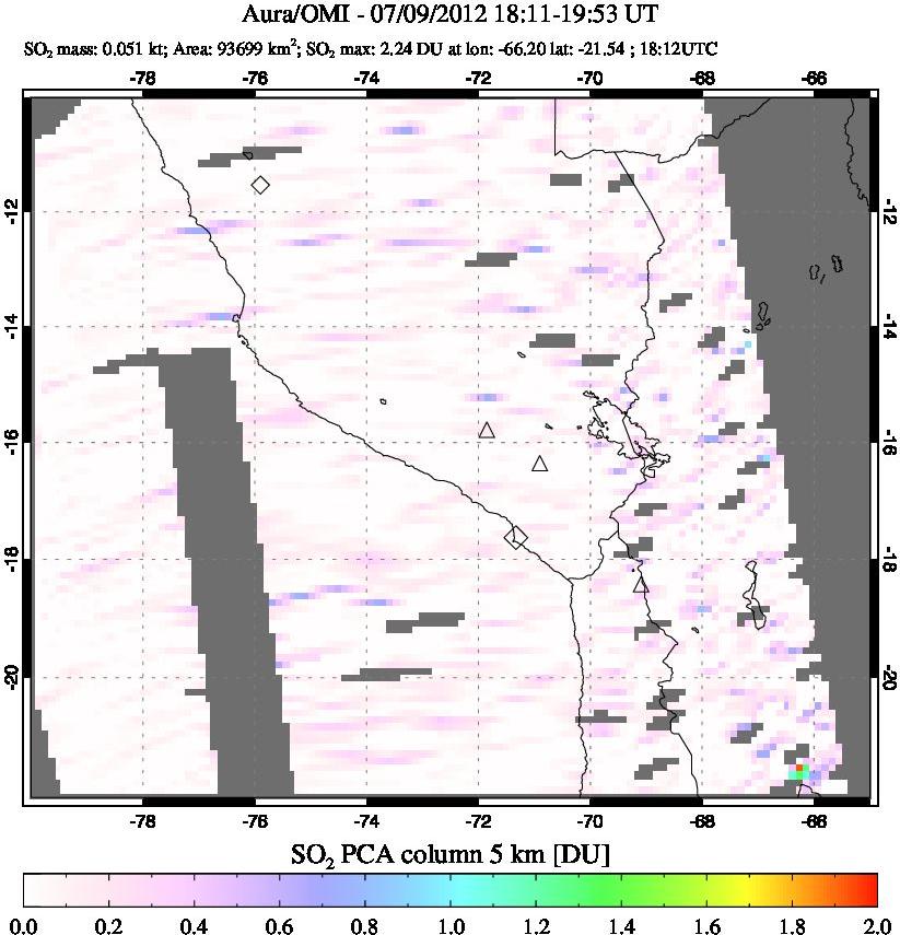 A sulfur dioxide image over Peru on Jul 09, 2012.