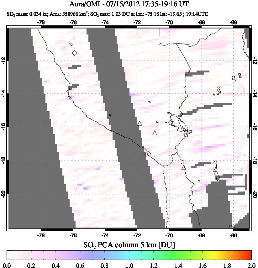 A sulfur dioxide image over Peru on Jul 15, 2012.
