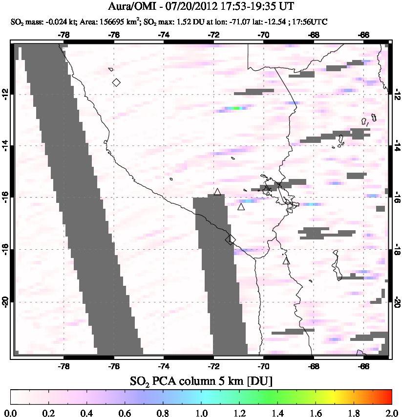 A sulfur dioxide image over Peru on Jul 20, 2012.