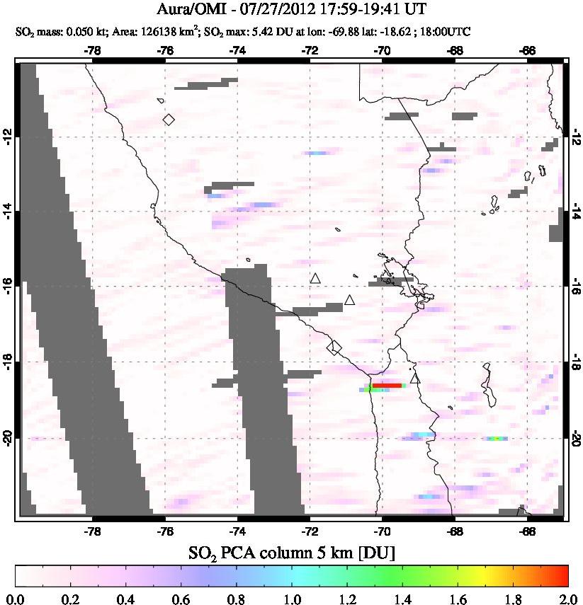 A sulfur dioxide image over Peru on Jul 27, 2012.
