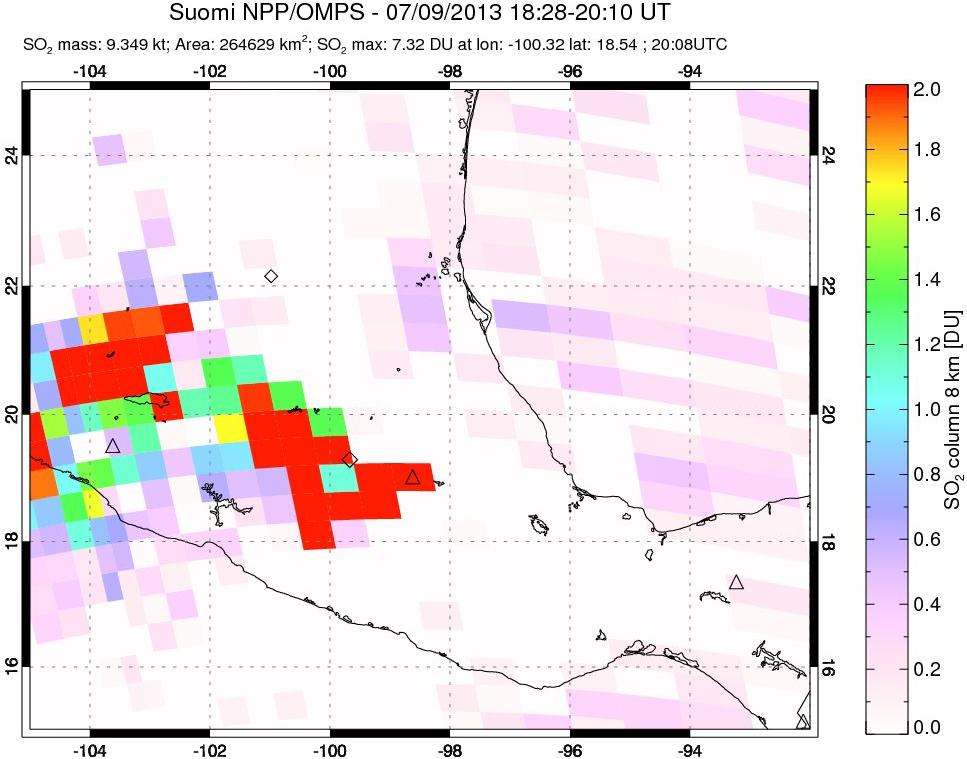 A sulfur dioxide image over Mexico on Jul 09, 2013.