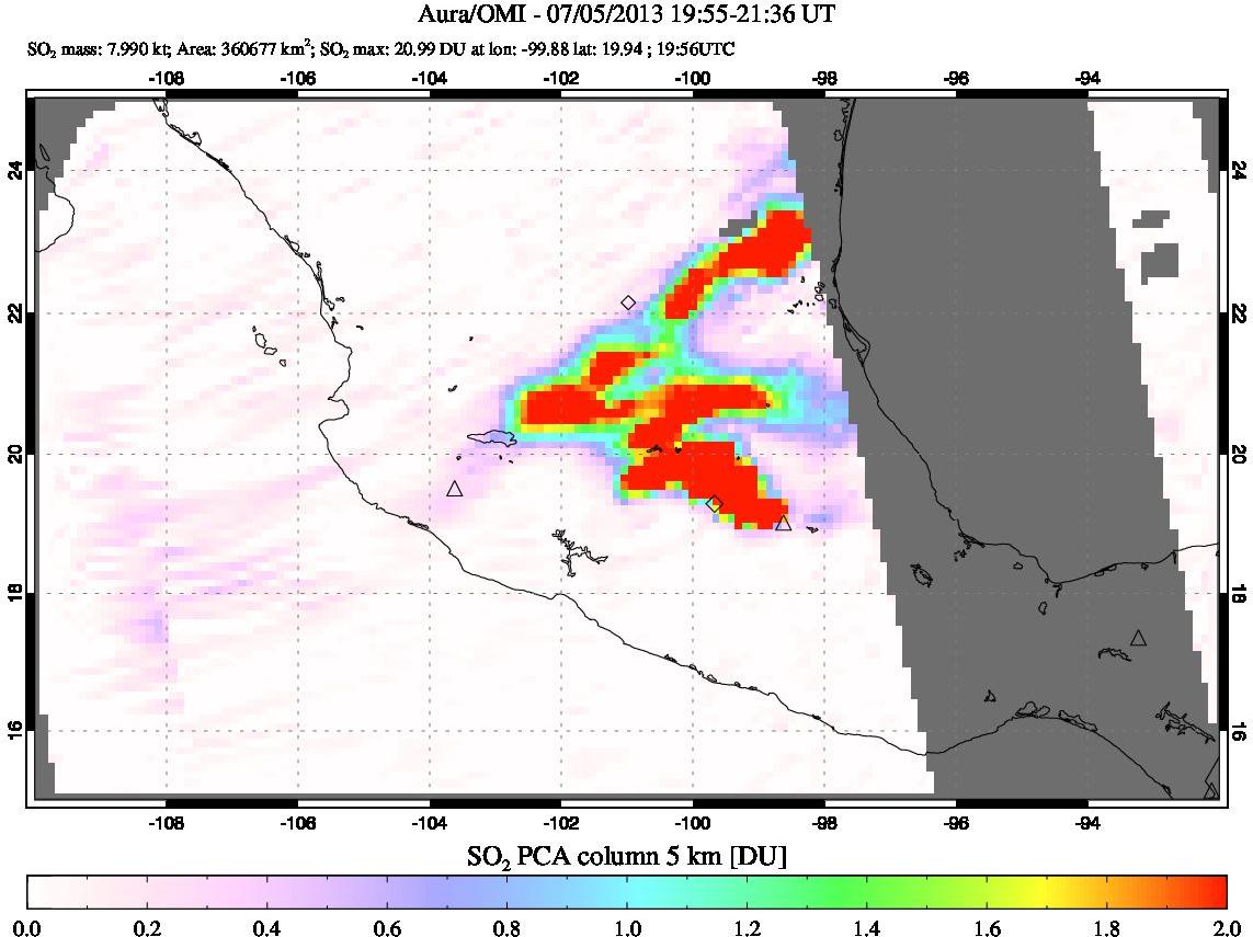 A sulfur dioxide image over Mexico on Jul 05, 2013.