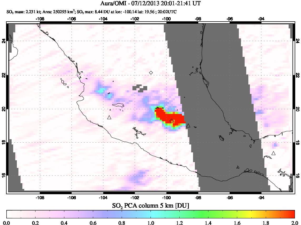 A sulfur dioxide image over Mexico on Jul 12, 2013.