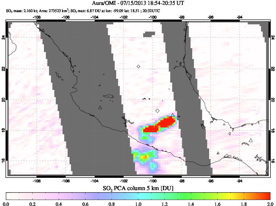 A sulfur dioxide image over Mexico on Jul 15, 2013.