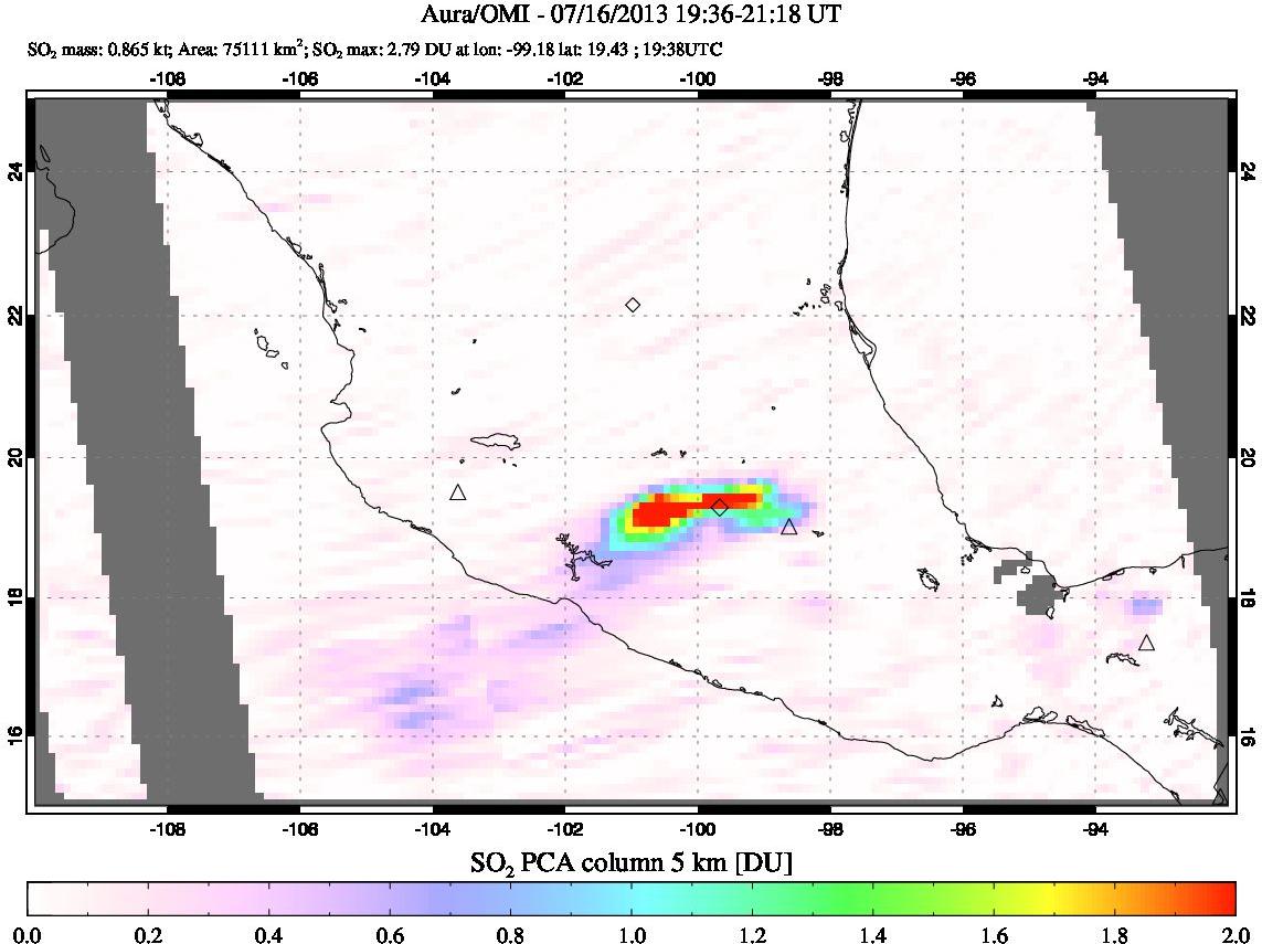 A sulfur dioxide image over Mexico on Jul 16, 2013.