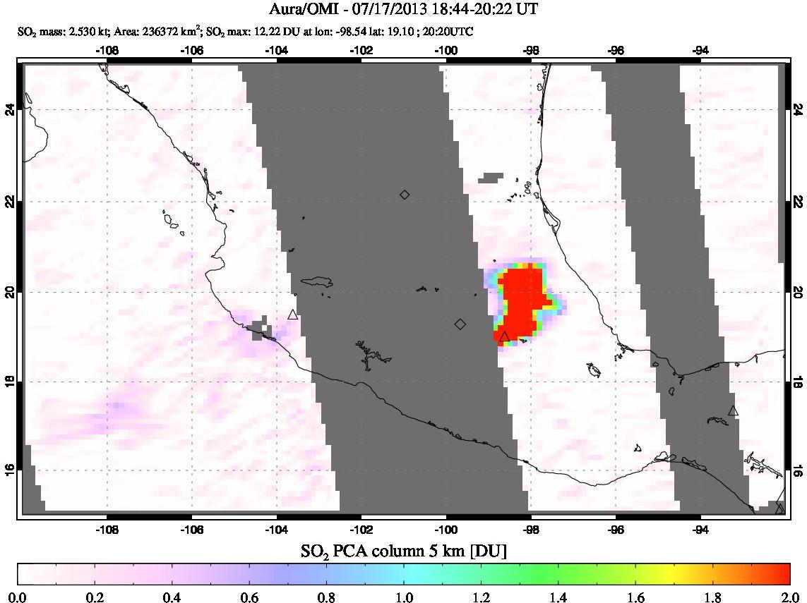 A sulfur dioxide image over Mexico on Jul 17, 2013.