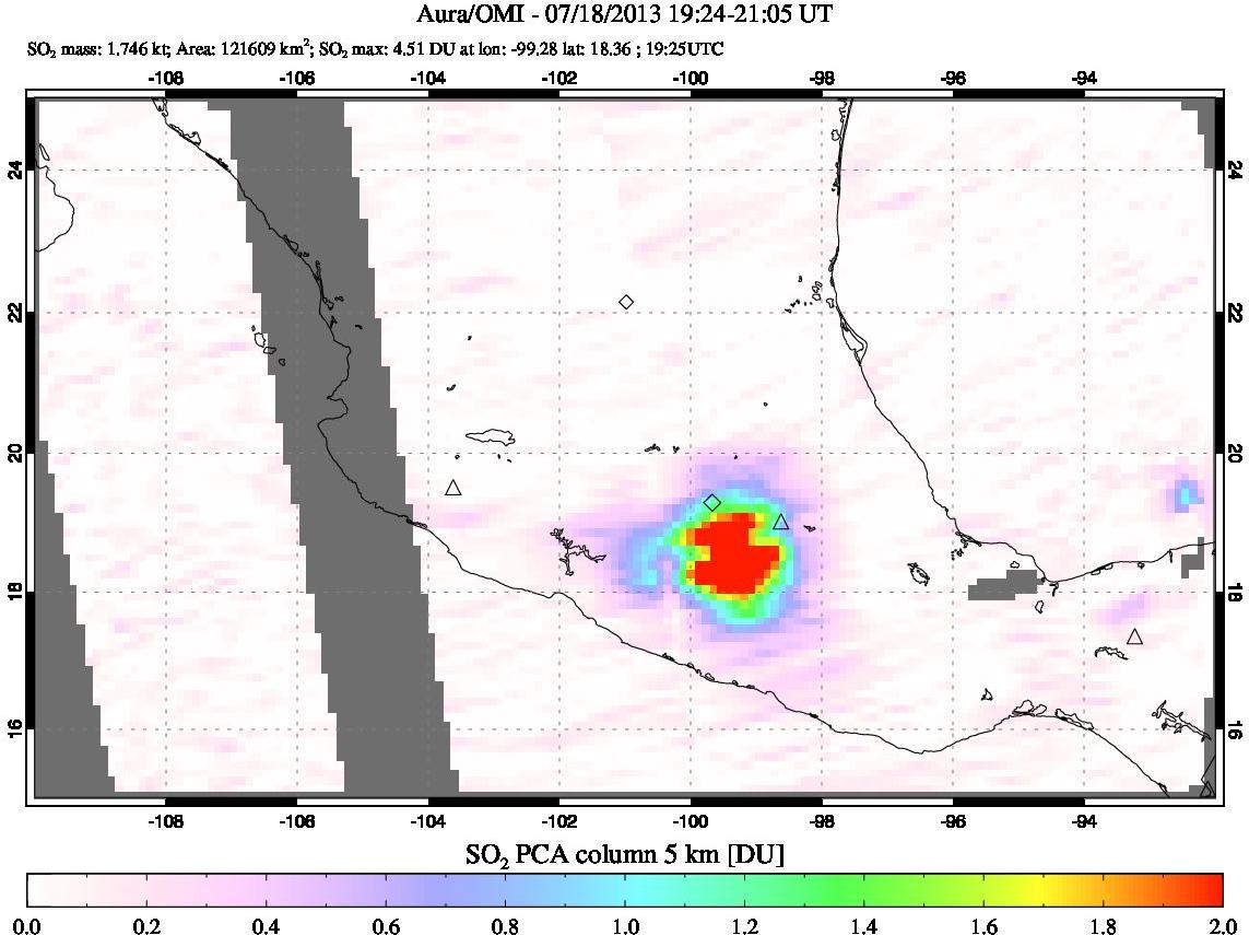 A sulfur dioxide image over Mexico on Jul 18, 2013.