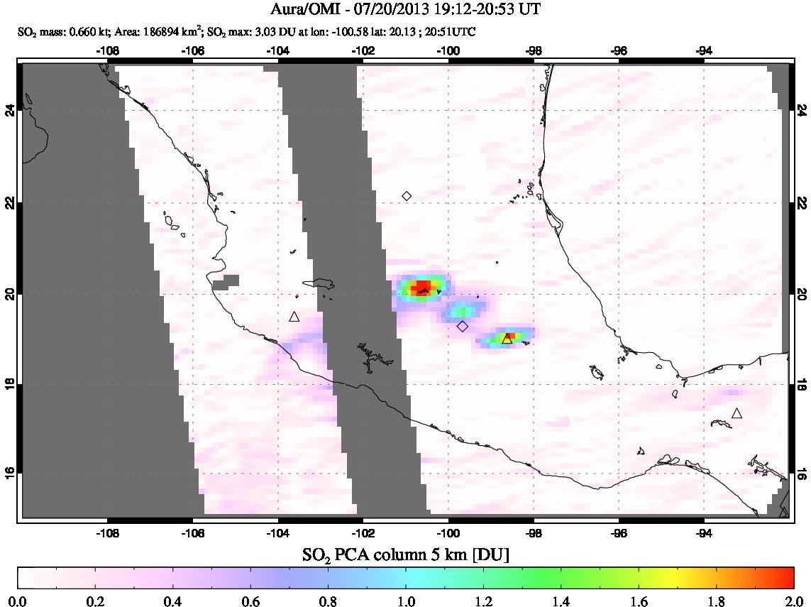 A sulfur dioxide image over Mexico on Jul 20, 2013.