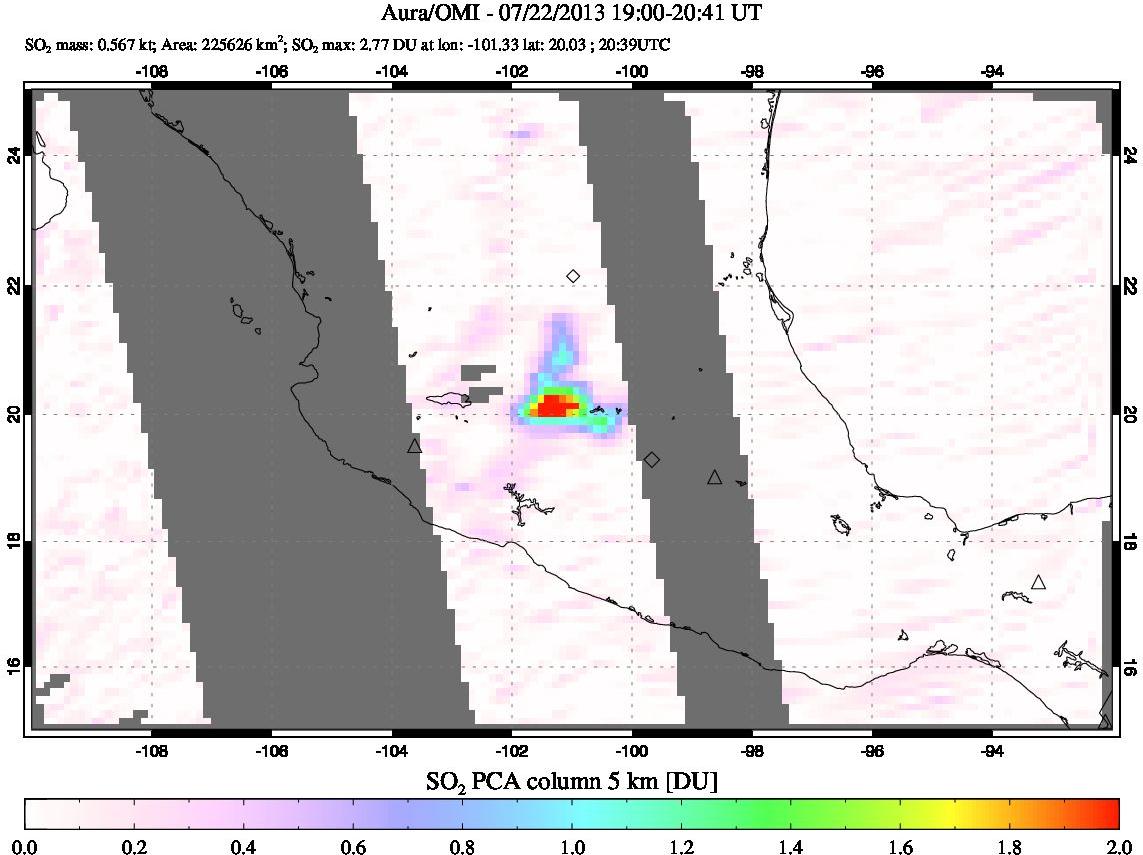 A sulfur dioxide image over Mexico on Jul 22, 2013.
