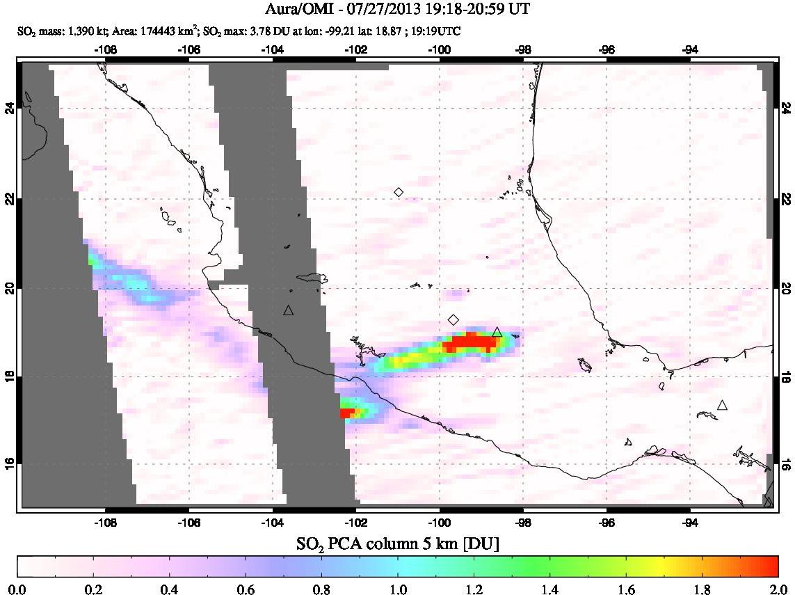 A sulfur dioxide image over Mexico on Jul 27, 2013.