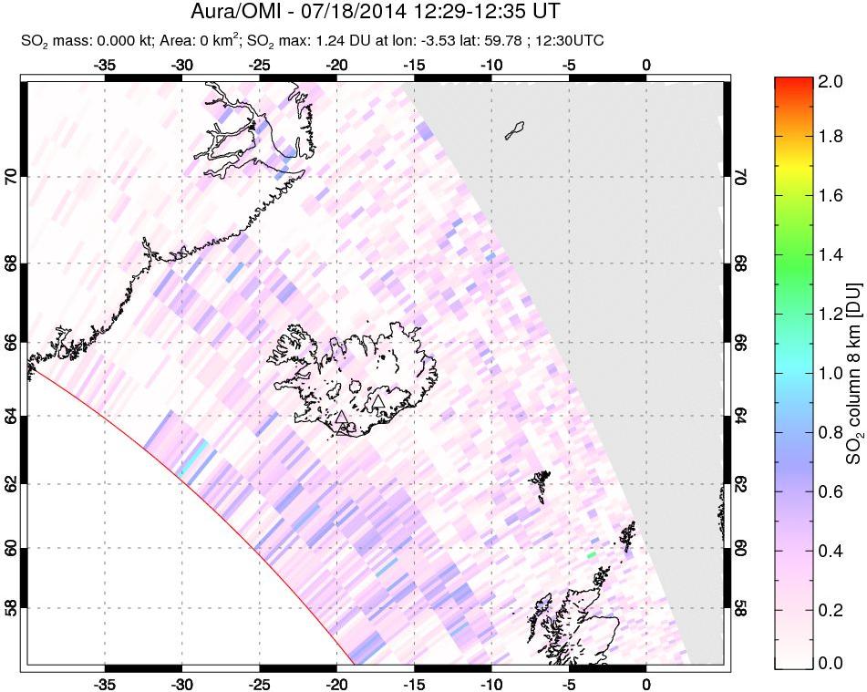 A sulfur dioxide image over Iceland on Jul 18, 2014.