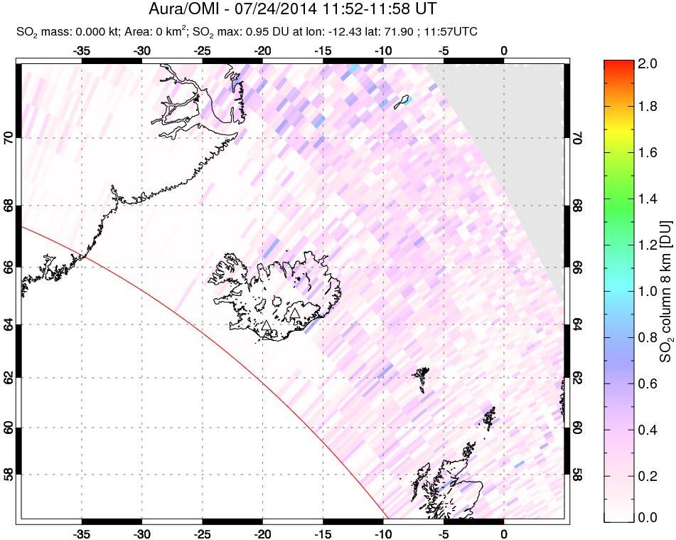 A sulfur dioxide image over Iceland on Jul 24, 2014.