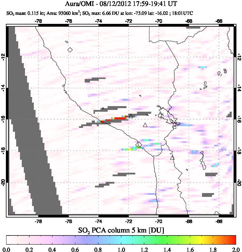 A sulfur dioxide image over Peru on Aug 12, 2012.