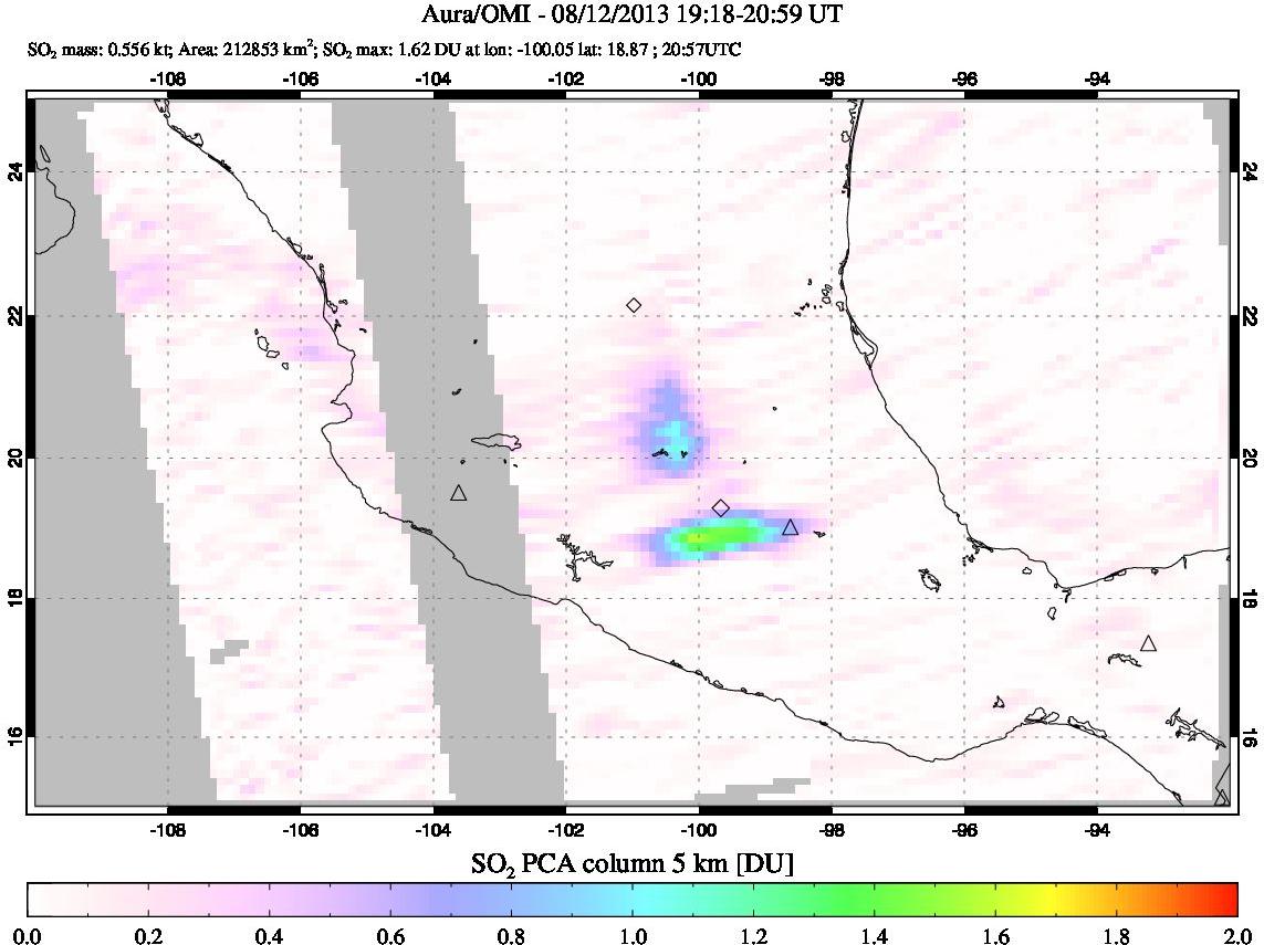 A sulfur dioxide image over Mexico on Aug 12, 2013.
