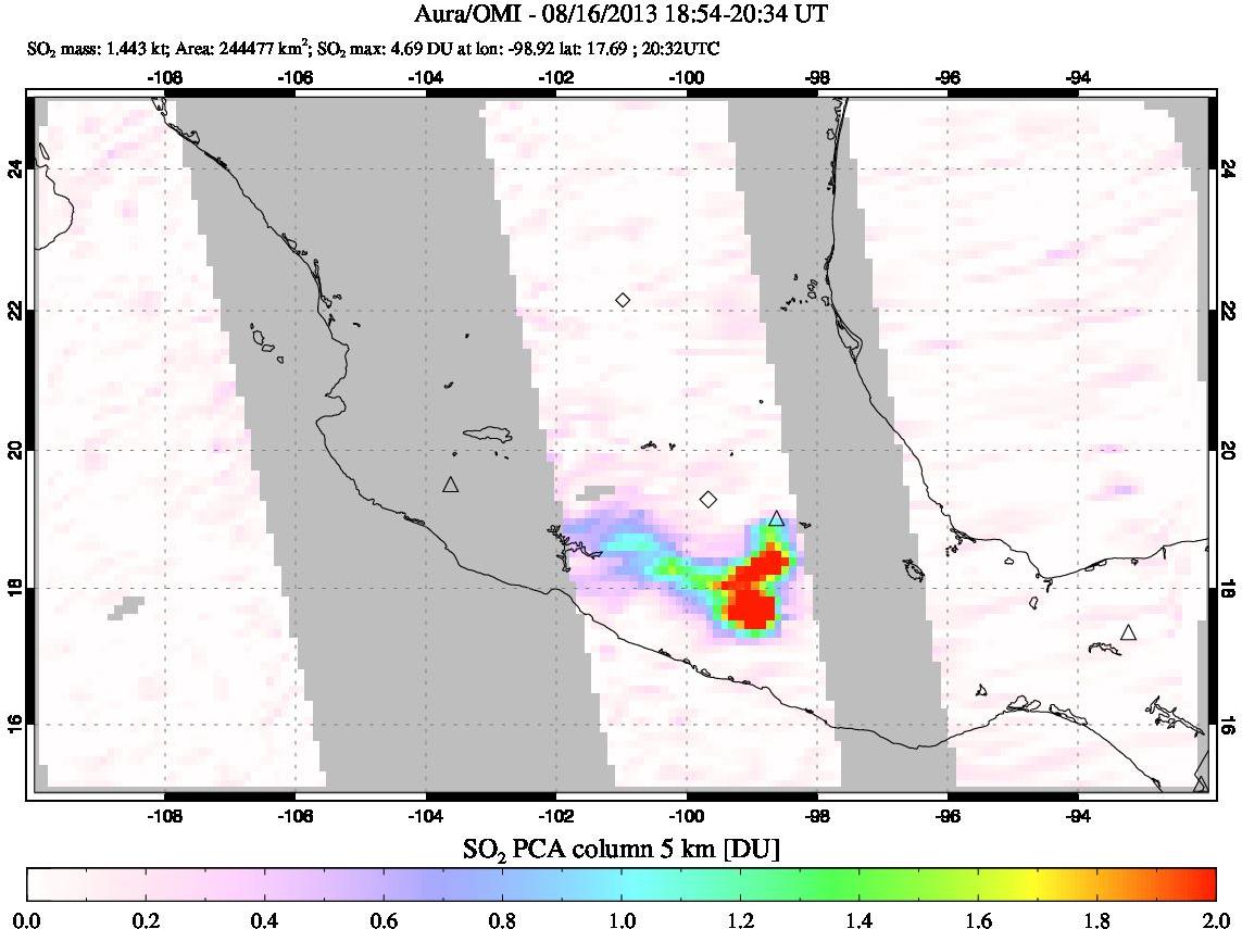 A sulfur dioxide image over Mexico on Aug 16, 2013.