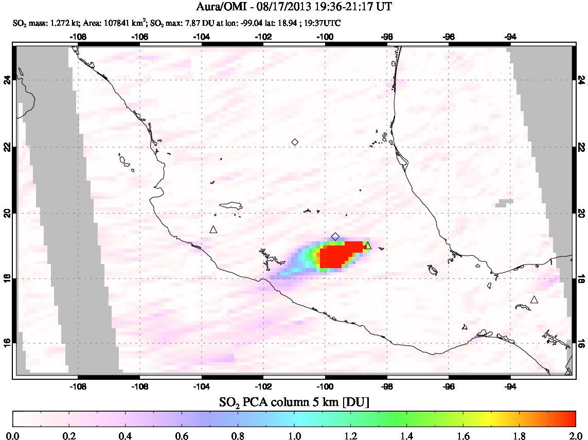 A sulfur dioxide image over Mexico on Aug 17, 2013.