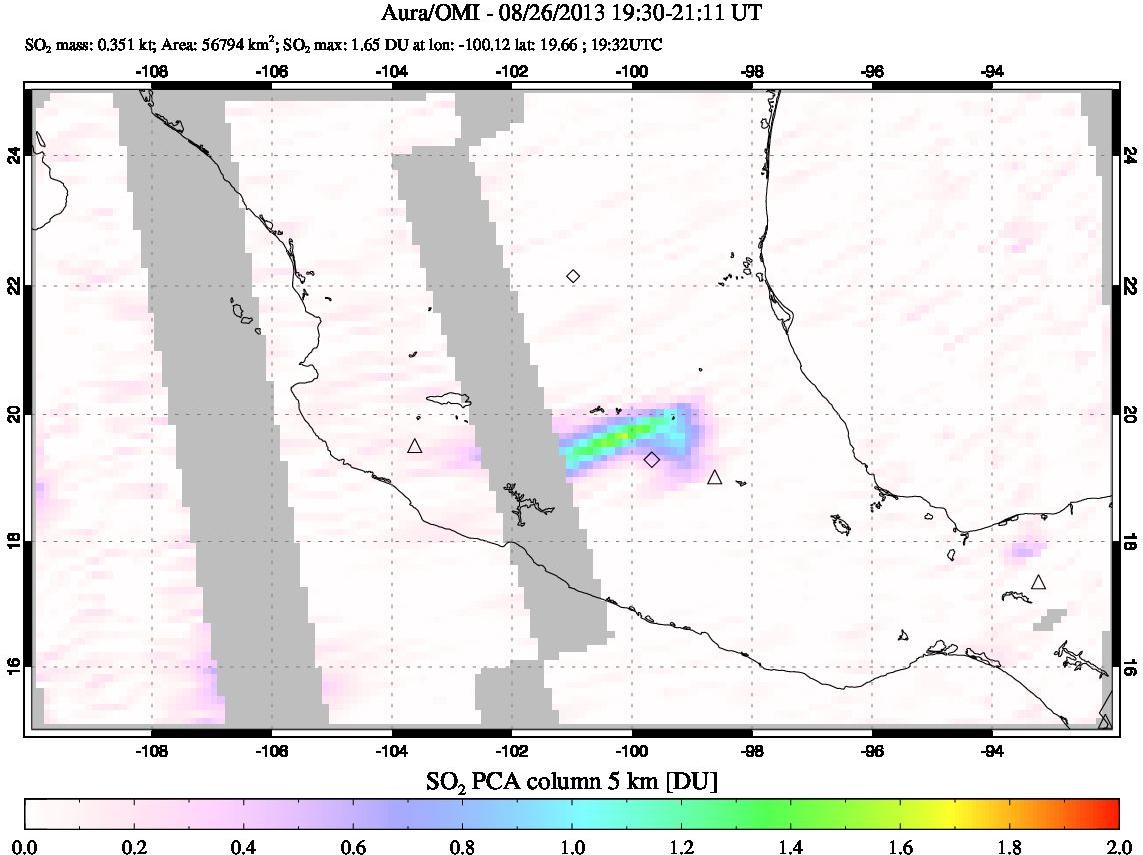 A sulfur dioxide image over Mexico on Aug 26, 2013.