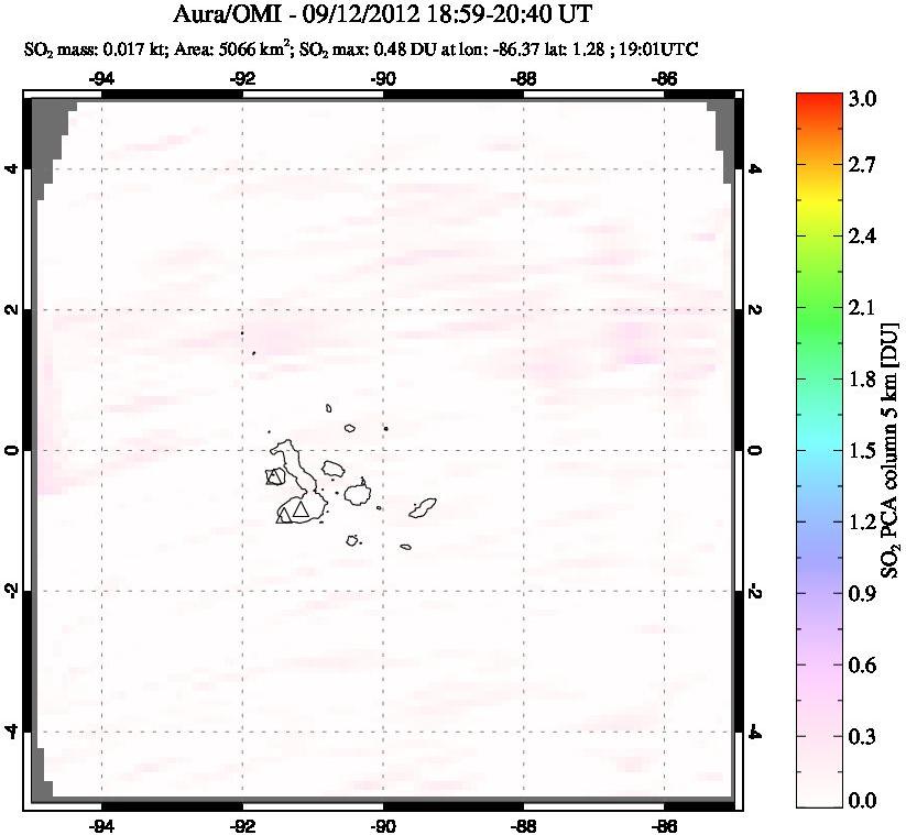 A sulfur dioxide image over Galápagos Islands on Sep 12, 2012.
