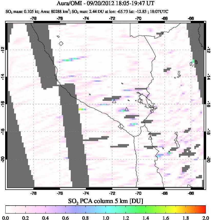 A sulfur dioxide image over Peru on Sep 20, 2012.