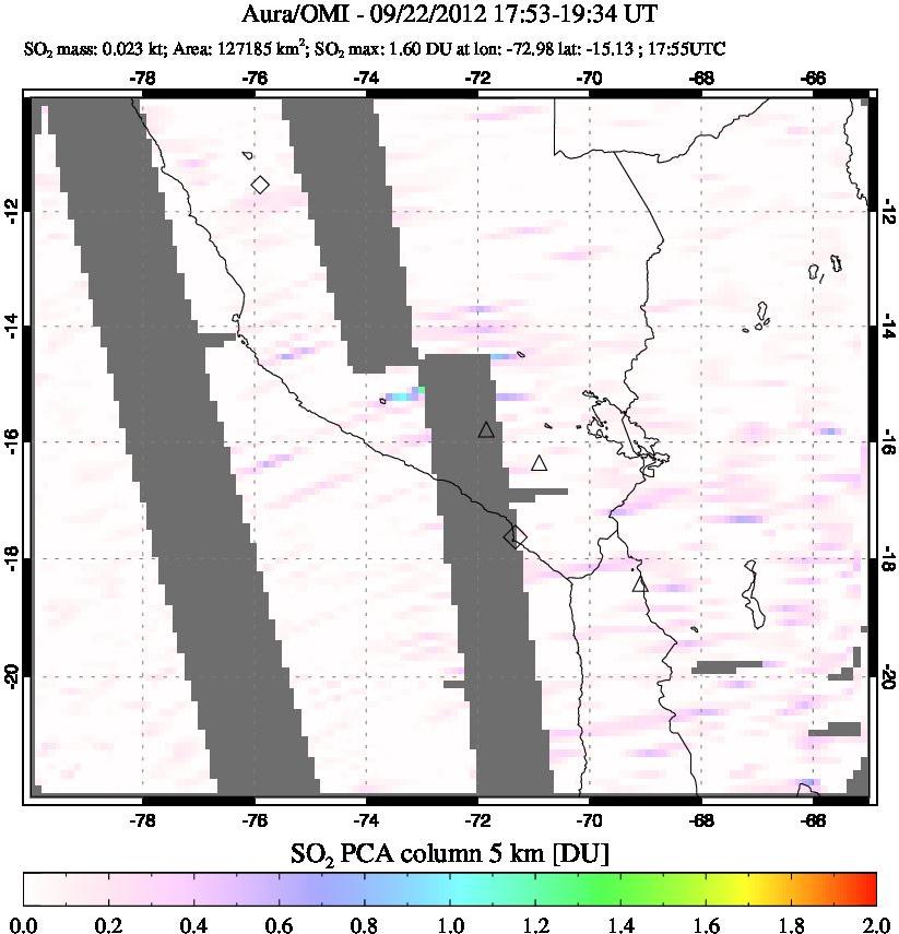 A sulfur dioxide image over Peru on Sep 22, 2012.