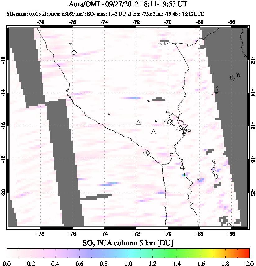 A sulfur dioxide image over Peru on Sep 27, 2012.