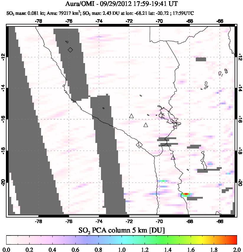 A sulfur dioxide image over Peru on Sep 29, 2012.