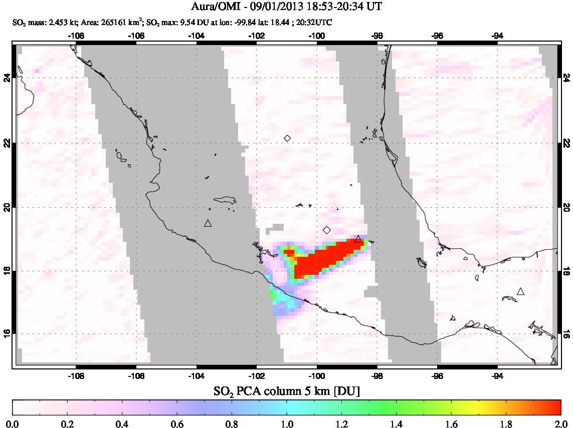 A sulfur dioxide image over Mexico on Sep 01, 2013.