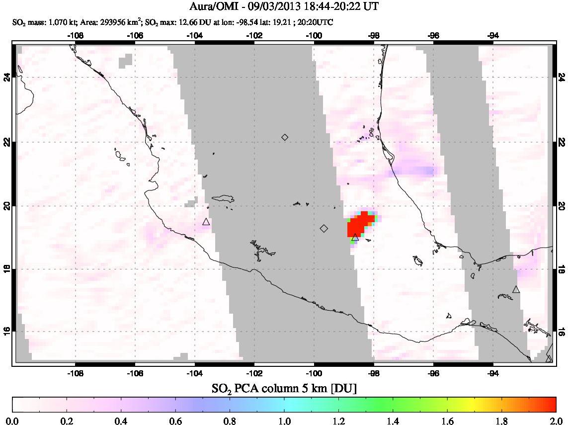 A sulfur dioxide image over Mexico on Sep 03, 2013.