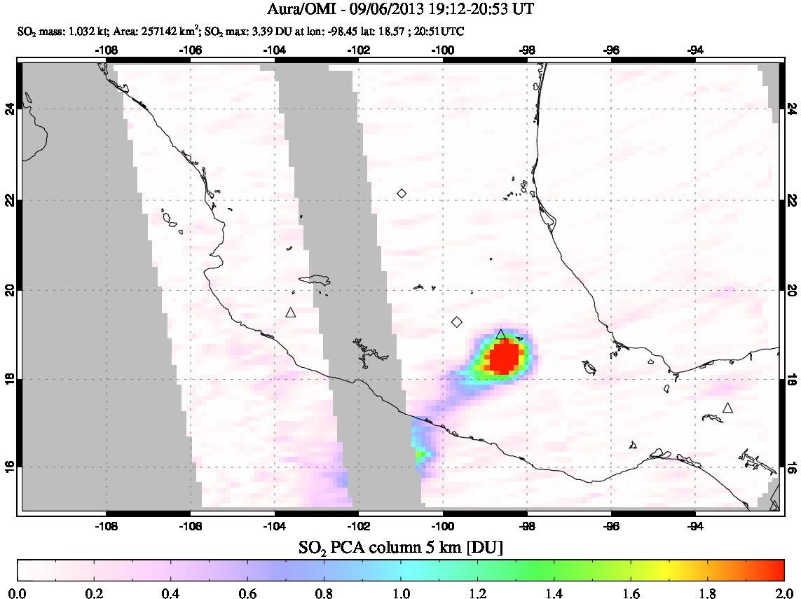 A sulfur dioxide image over Mexico on Sep 06, 2013.