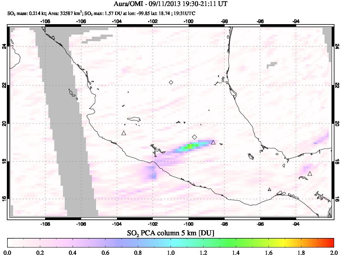 A sulfur dioxide image over Mexico on Sep 11, 2013.