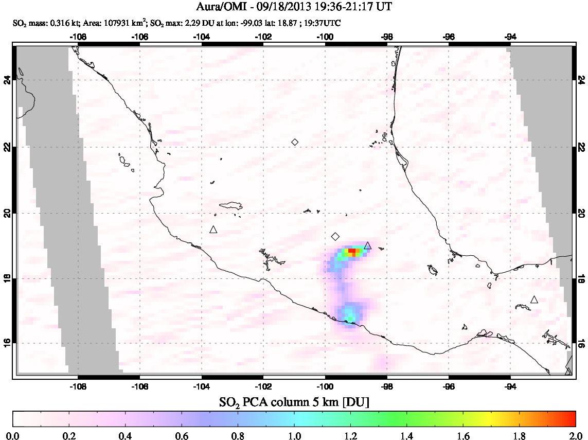 A sulfur dioxide image over Mexico on Sep 18, 2013.