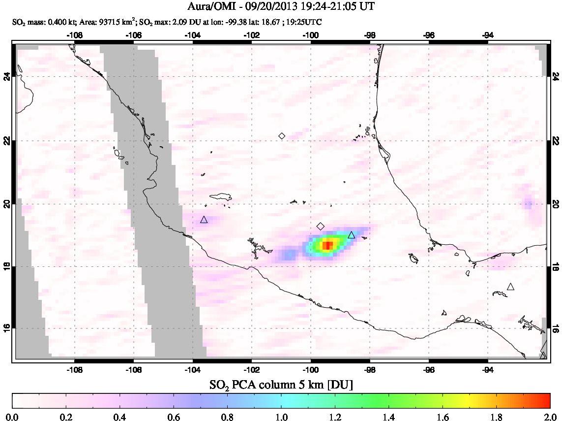 A sulfur dioxide image over Mexico on Sep 20, 2013.