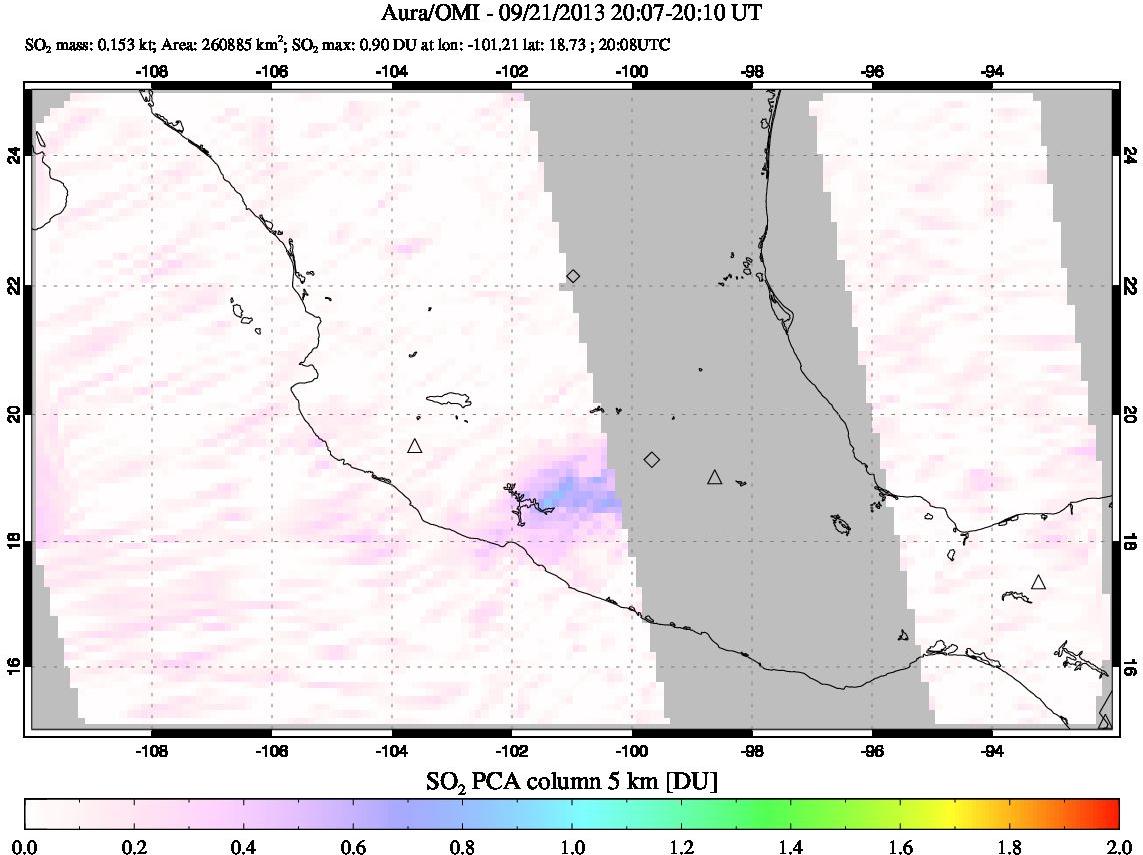 A sulfur dioxide image over Mexico on Sep 21, 2013.