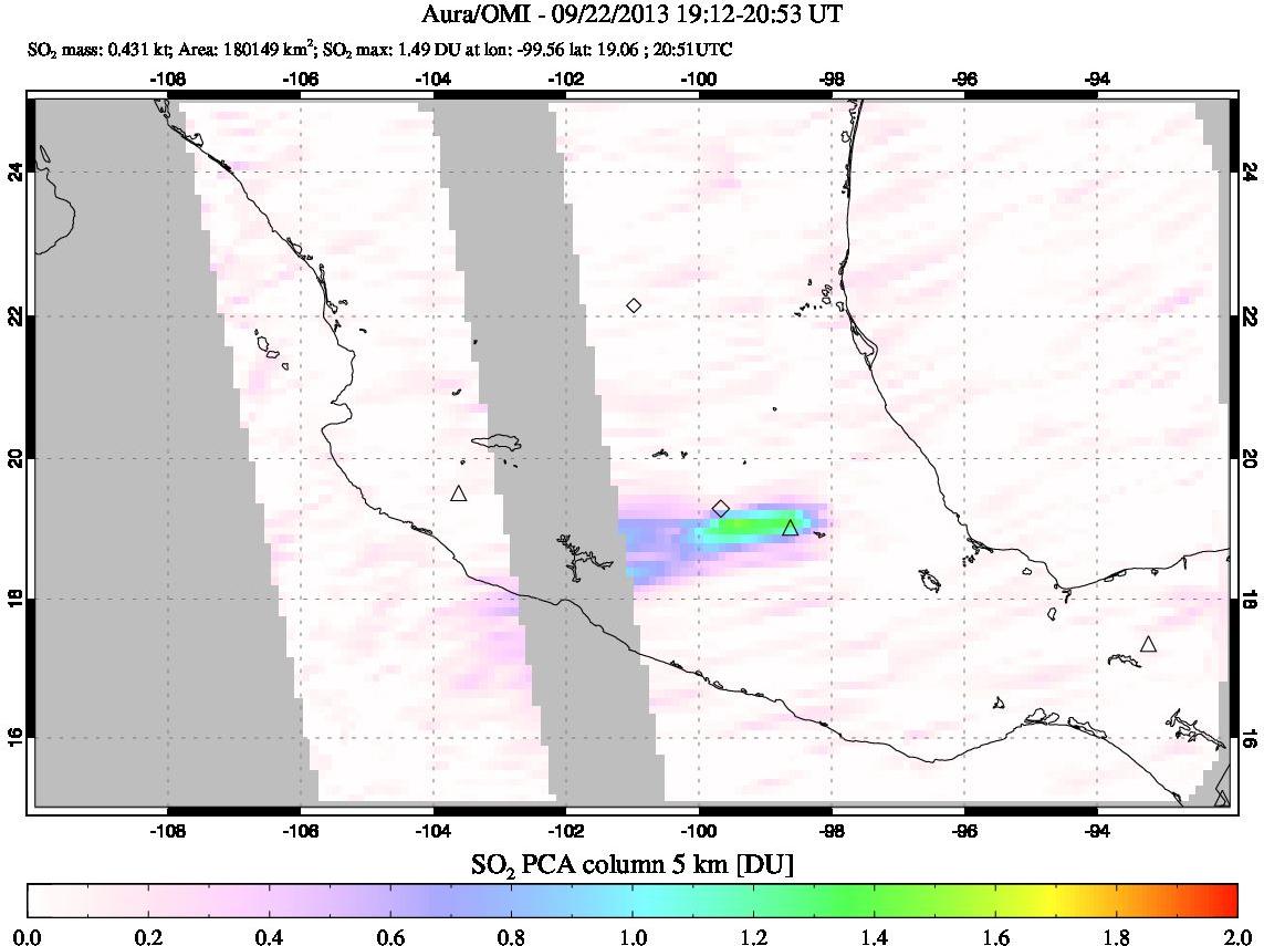 A sulfur dioxide image over Mexico on Sep 22, 2013.