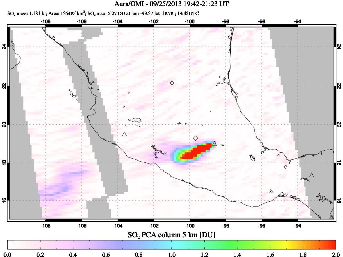 A sulfur dioxide image over Mexico on Sep 25, 2013.