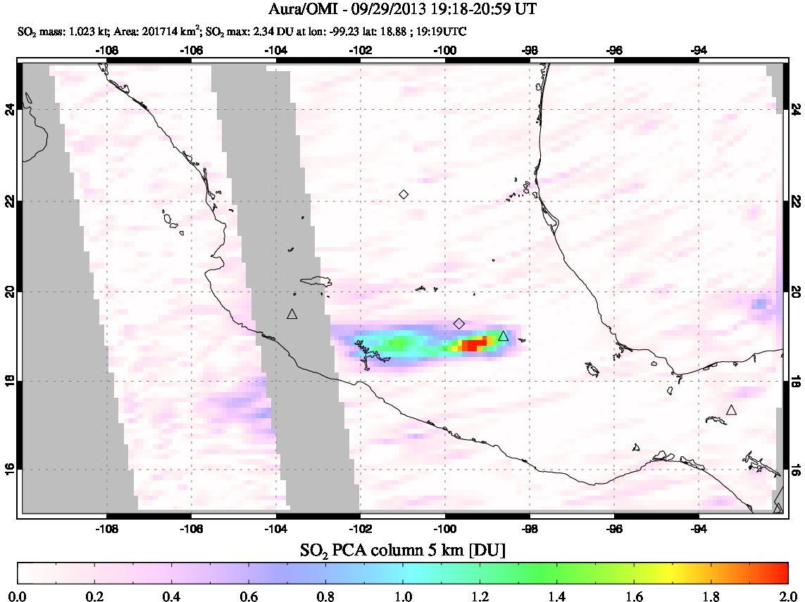 A sulfur dioxide image over Mexico on Sep 29, 2013.