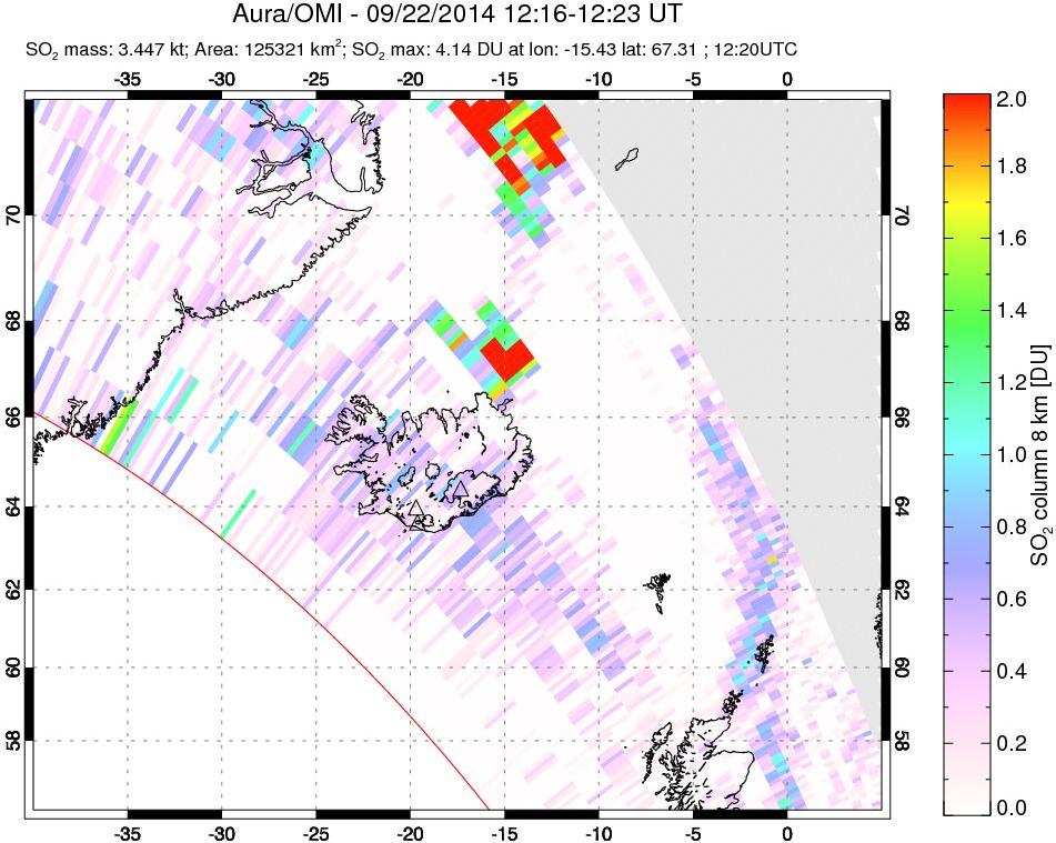A sulfur dioxide image over Iceland on Sep 22, 2014.