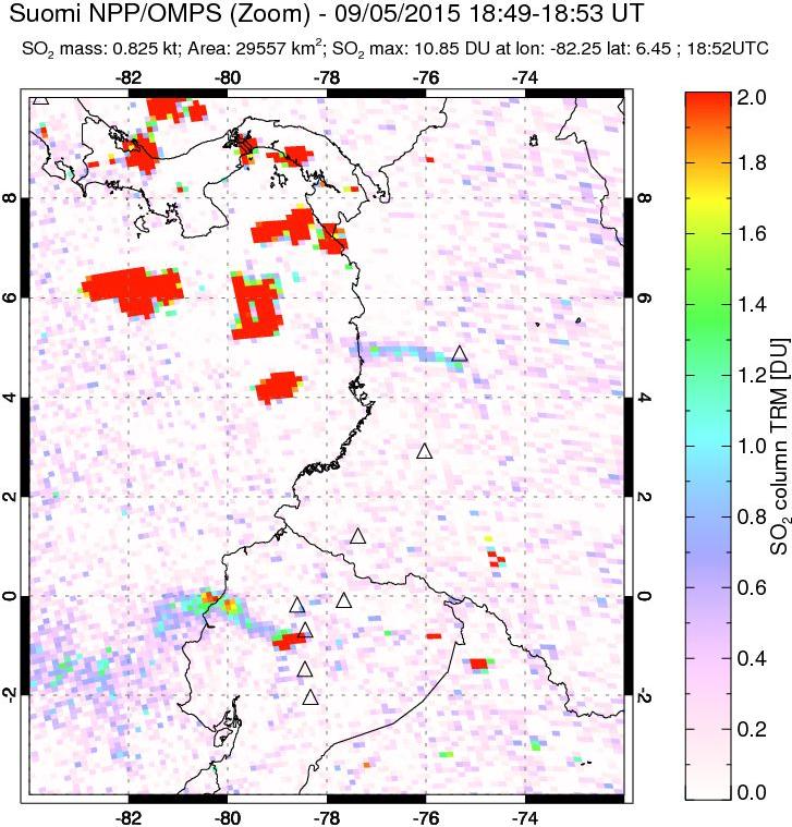 A sulfur dioxide image over Ecuador on Sep 05, 2015.