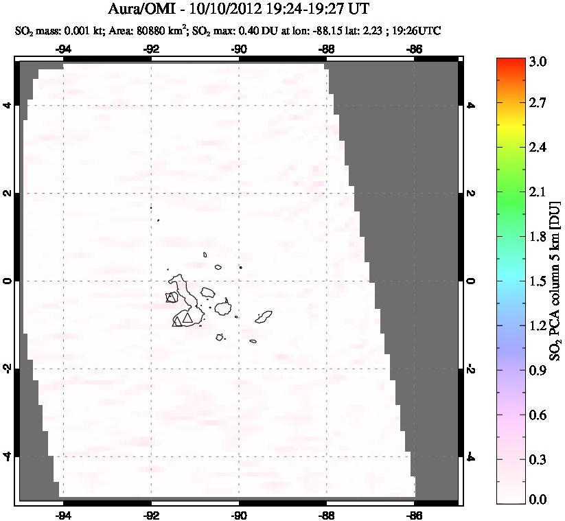 A sulfur dioxide image over Galápagos Islands on Oct 10, 2012.