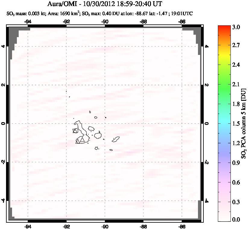 A sulfur dioxide image over Galápagos Islands on Oct 30, 2012.