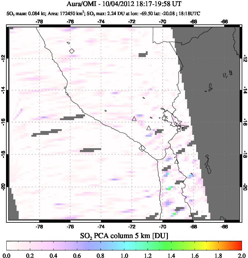 A sulfur dioxide image over Peru on Oct 04, 2012.