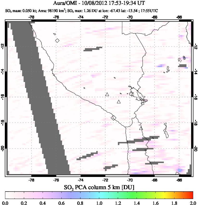 A sulfur dioxide image over Peru on Oct 08, 2012.
