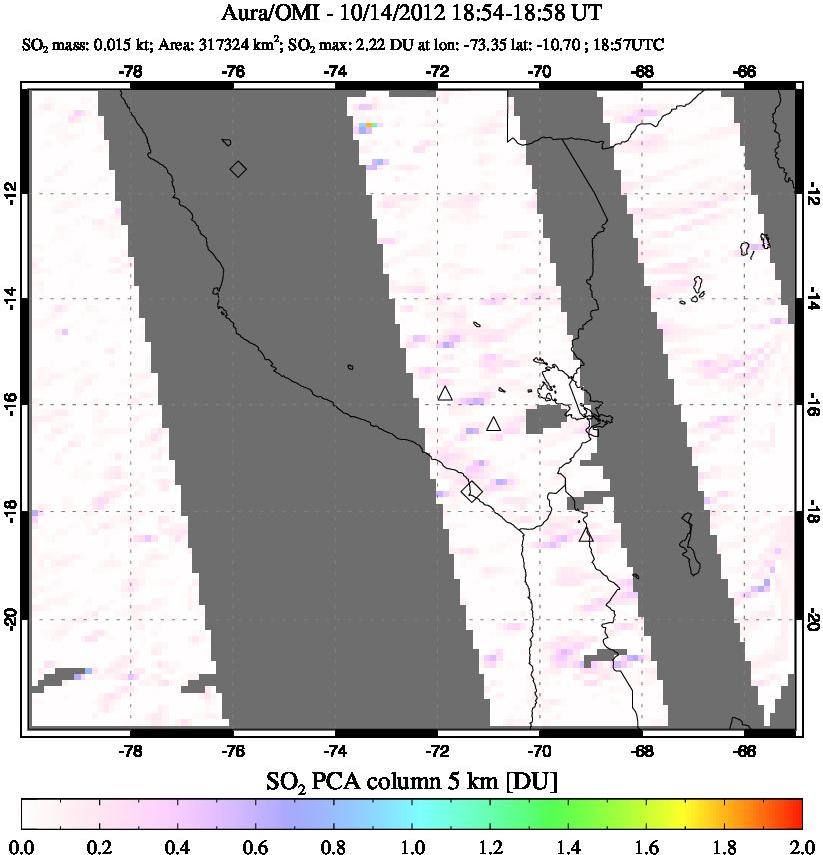 A sulfur dioxide image over Peru on Oct 14, 2012.