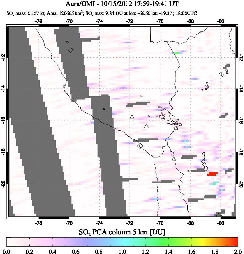 A sulfur dioxide image over Peru on Oct 15, 2012.