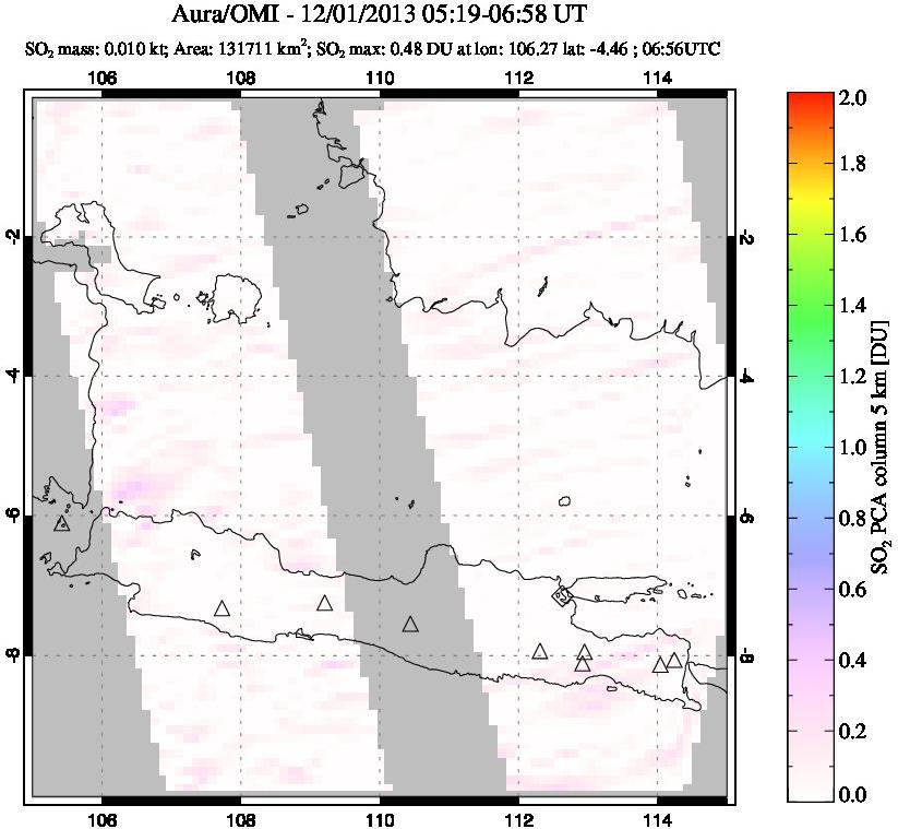 A sulfur dioxide image over Java, Indonesia on Dec 01, 2013.