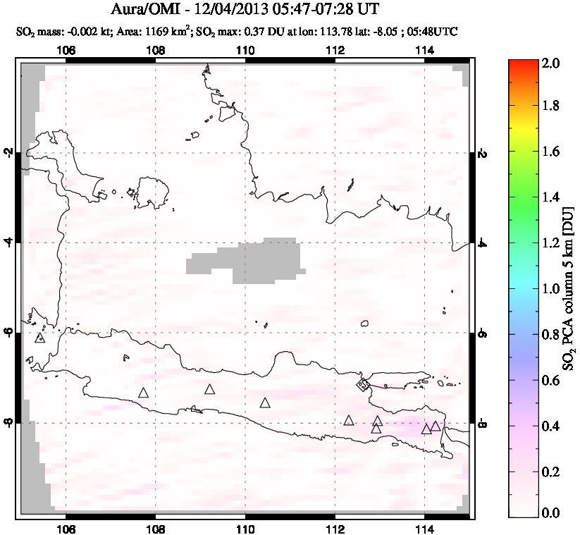 A sulfur dioxide image over Java, Indonesia on Dec 04, 2013.