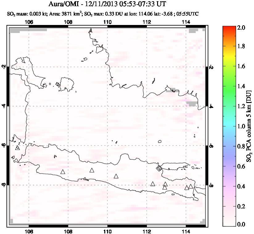 A sulfur dioxide image over Java, Indonesia on Dec 11, 2013.